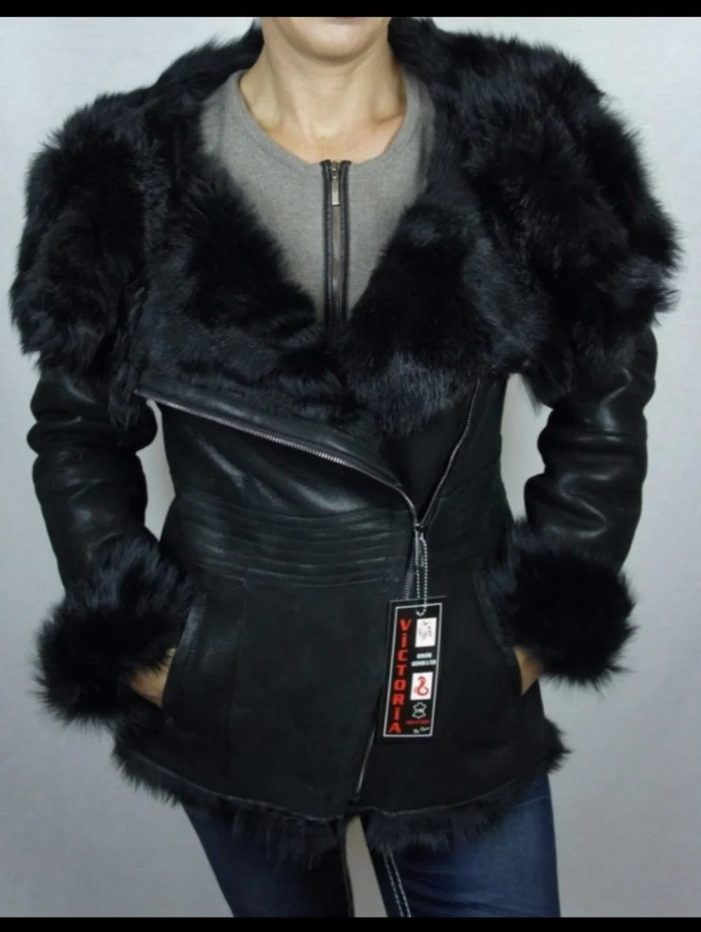 'Victoria' 100% Genuine Sheepskin Tuscana Shearling Fur Coat